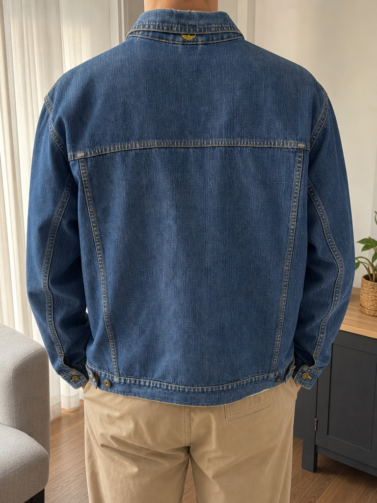Giacca denim Timberland Bottoni Blu Cuciture ocra Vintage Y2K (XL)
