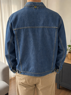 Giacca denim Timberland Bottoni Blu Cuciture ocra Vintage Y2K (XL)