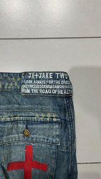 Jeans Baggy Fit Svasato con Lavaggio Particolare e Ricami