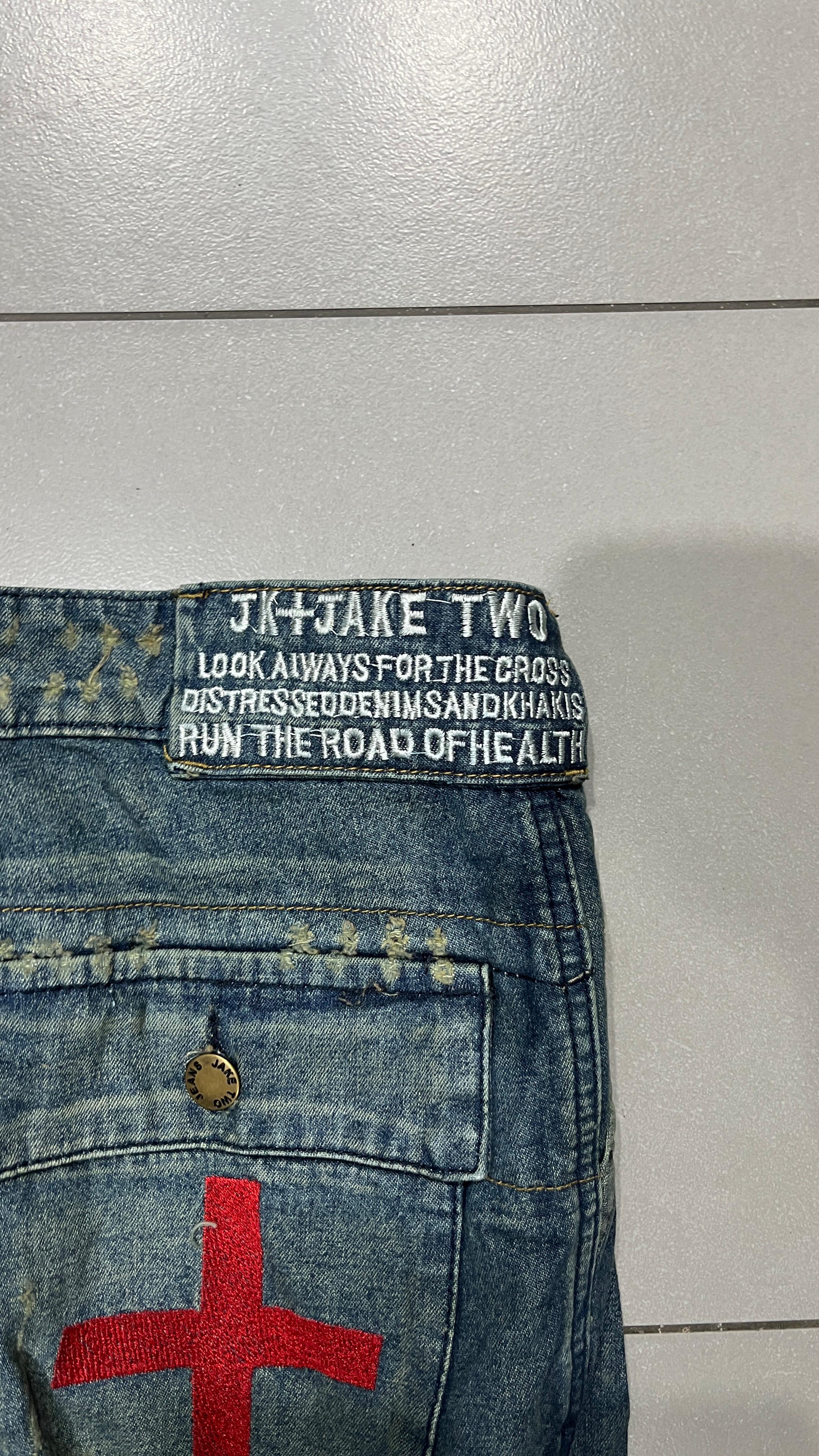 Jeans Baggy Fit Svasato con Lavaggio Particolare e Ricami