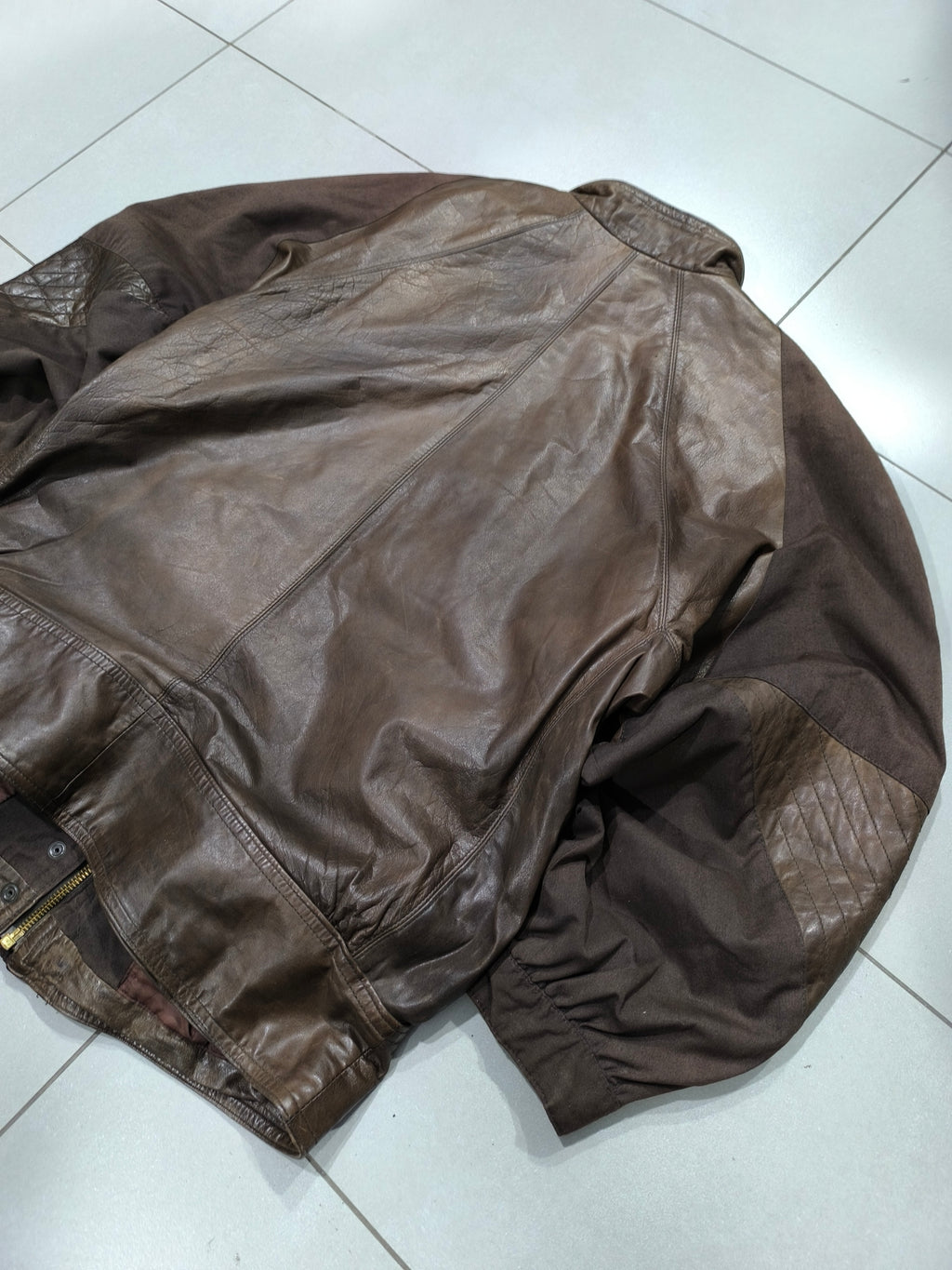 Real Leather Jacket Bomber Vintage Y2K - Aviatore Marrone in Vera Pelle Boxy Fit Oversize (M)