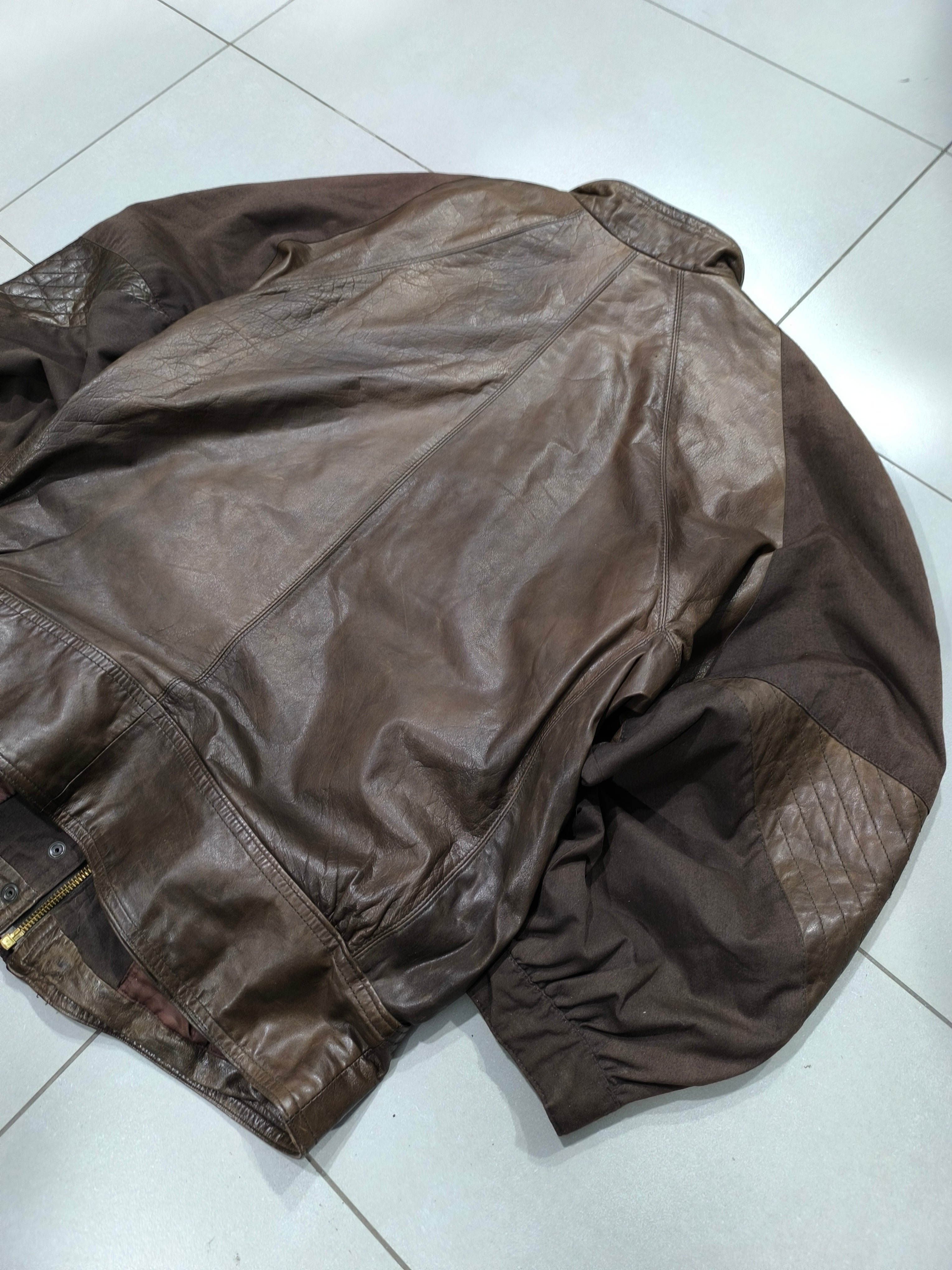 Real Leather Jacket Bomber Vintage Y2K - Aviatore Marrone in Vera Pelle Boxy Fit Oversize (M)