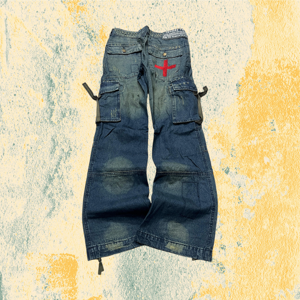 Jeans Baggy Fit Svasato con Lavaggio Particolare e Ricami
