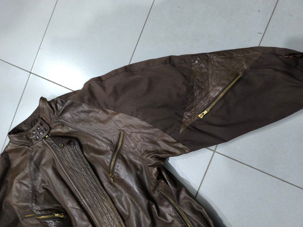 Real Leather Jacket Bomber Vintage Y2K - Aviatore Marrone in Vera Pelle Boxy Fit Oversize (M)