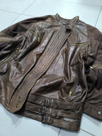 Real Leather Jacket Bomber Vintage Y2K - Aviatore Marrone in Vera Pelle Boxy Fit Oversize (M)