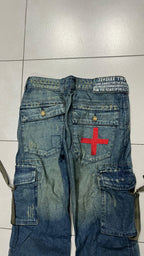 Jeans Baggy Fit Svasato con Lavaggio Particolare e Ricami