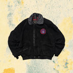 Real Leather Jacket Bomber Vintage Y2K - Aviatore Nero in Camoscio Con Patch in Vera Pelle Boxy Fit Oversize (L)