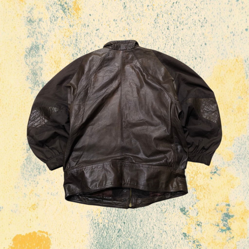Real Leather Jacket Bomber Vintage Y2K - Aviatore Marrone in Vera Pelle Boxy Fit Oversize (M)