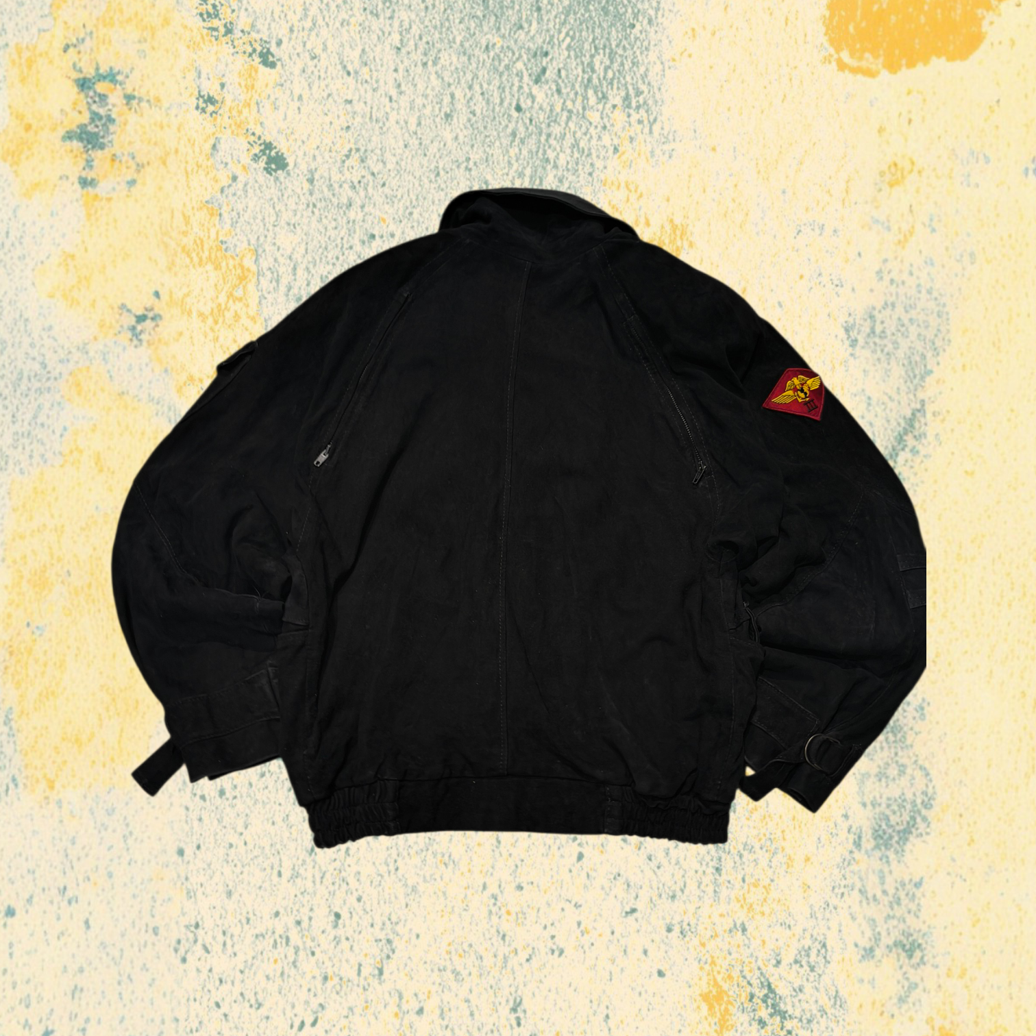 Real Leather Jacket Bomber Vintage Y2K - Aviatore Nero in Camoscio Con Patch in Vera Pelle Boxy Fit Oversize (L)