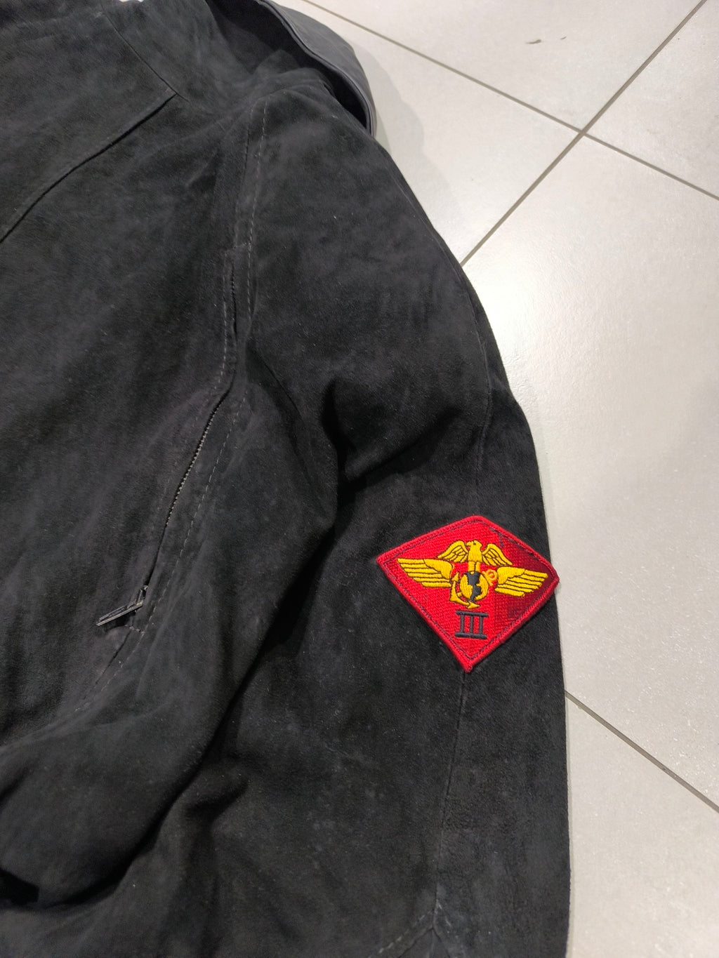 Real Leather Jacket Bomber Vintage Y2K - Aviatore Nero in Camoscio Con Patch in Vera Pelle Boxy Fit Oversize (L)